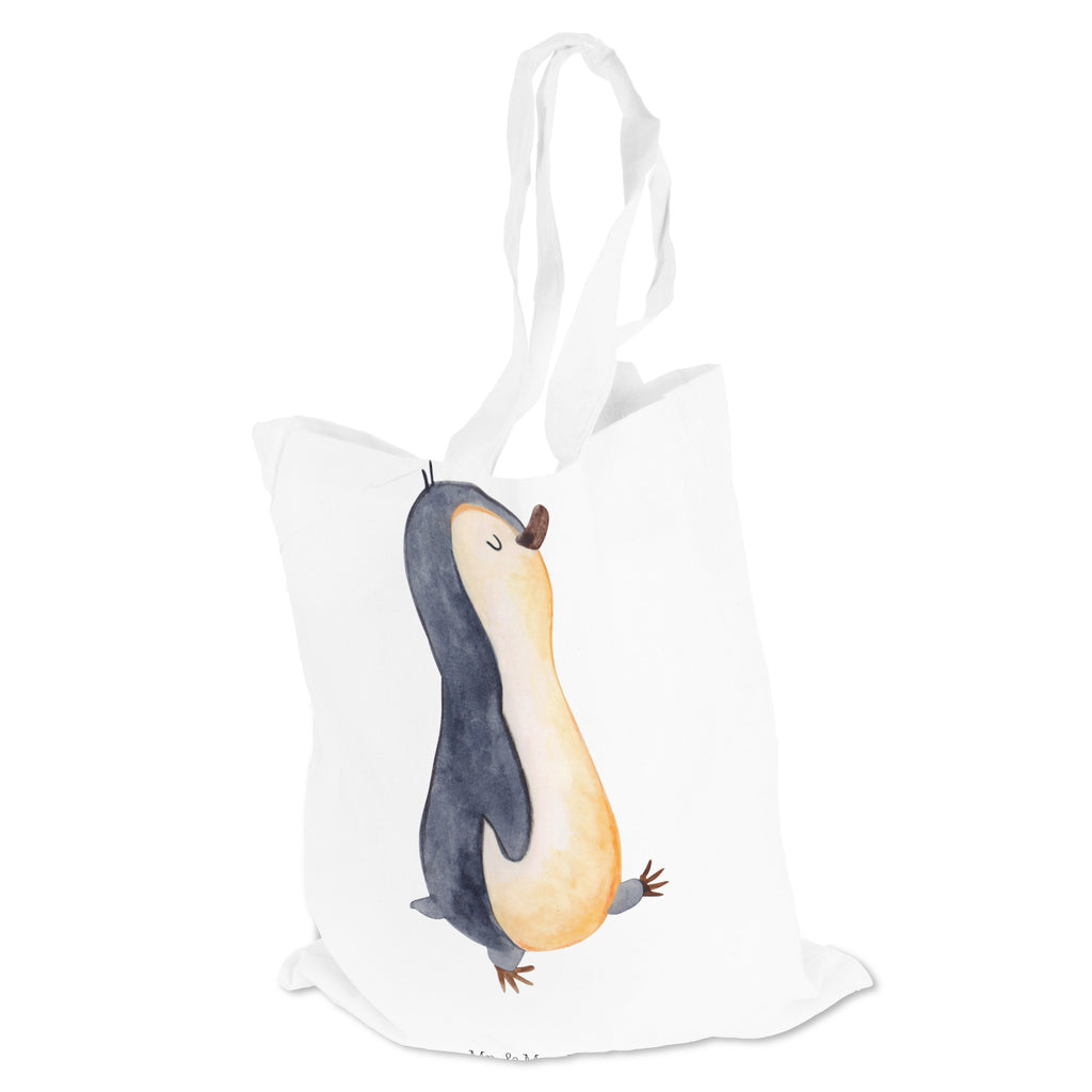 Tragetasche Pinguin marschierend Beuteltasche, Beutel, Einkaufstasche, Jutebeutel, Stoffbeutel, Pinguin, Pinguine, Frühaufsteher, Langschläfer, Bruder, Schwester, Familie