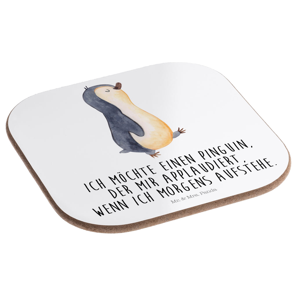 Quadratische Untersetzer Pinguin marschierend Bierdeckel, Glasuntersetzer, Untersetzer Gläser, Getränkeuntersetzer, Pinguin, Pinguine, Frühaufsteher, Langschläfer, Bruder, Schwester, Familie