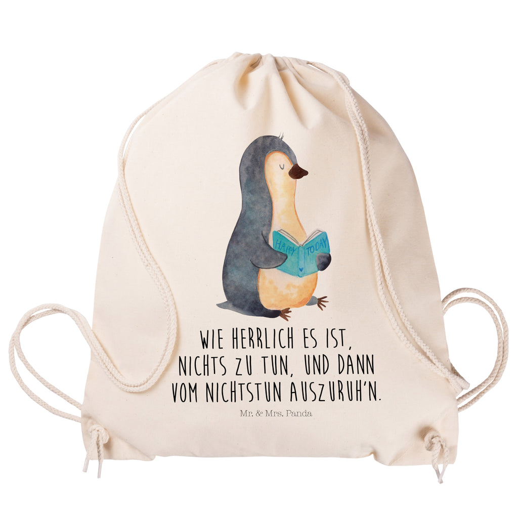 Sportbeutel Pinguin Buch Turnbeutel, Beutel, Sporttasche, Tasche, Stoffbeutel, Pinguin, Pinguine, Buch, Lesen, Bücherwurm, Nichtstun, Faulenzen, Ferien, Urlaub, Freizeit