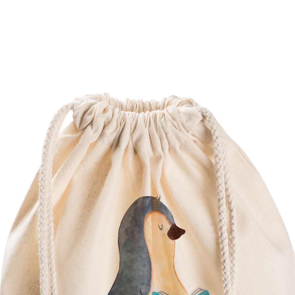 Sportbeutel Pinguin Buch Turnbeutel, Beutel, Sporttasche, Tasche, Stoffbeutel, Pinguin, Pinguine, Buch, Lesen, Bücherwurm, Nichtstun, Faulenzen, Ferien, Urlaub, Freizeit