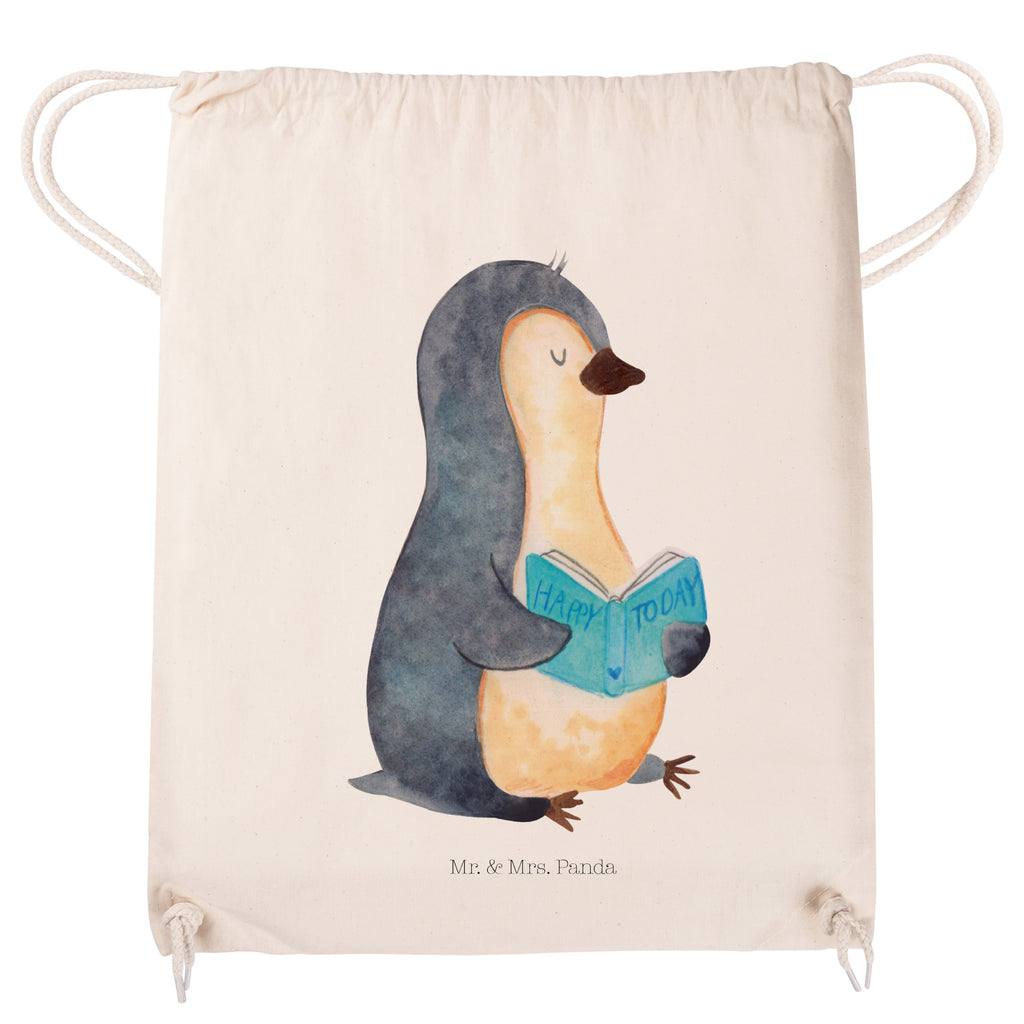 Sportbeutel Pinguin Buch Turnbeutel, Beutel, Sporttasche, Tasche, Stoffbeutel, Pinguin, Pinguine, Buch, Lesen, Bücherwurm, Nichtstun, Faulenzen, Ferien, Urlaub, Freizeit