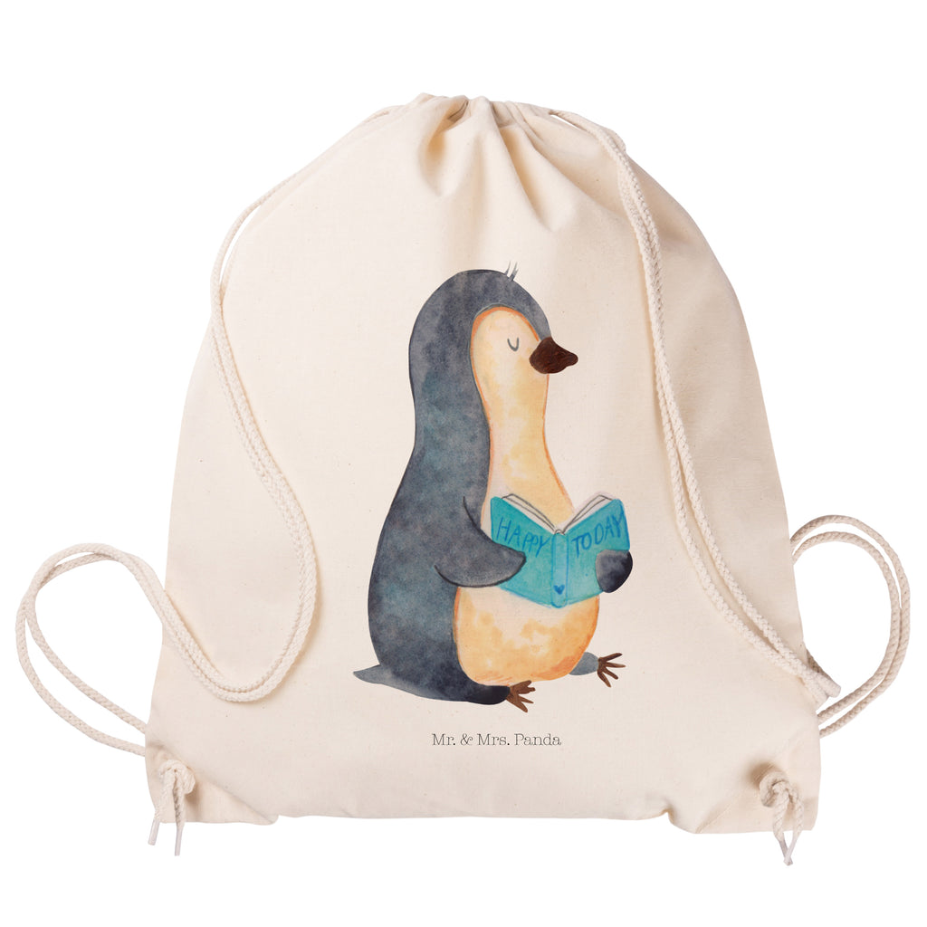 Sportbeutel Pinguin Buch Turnbeutel, Beutel, Sporttasche, Tasche, Stoffbeutel, Pinguin, Pinguine, Buch, Lesen, Bücherwurm, Nichtstun, Faulenzen, Ferien, Urlaub, Freizeit