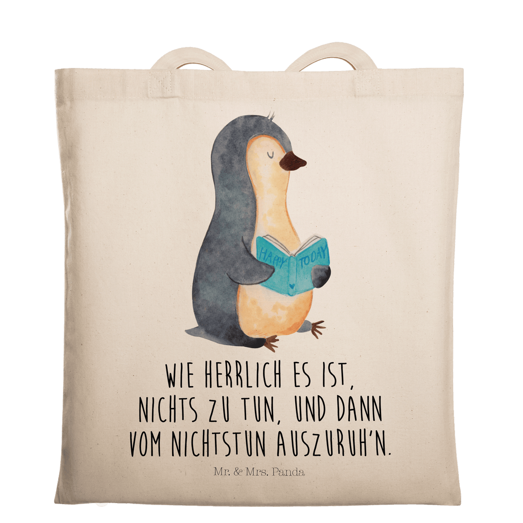 Tragetasche Pinguin Buch Beuteltasche, Beutel, Einkaufstasche, Jutebeutel, Stoffbeutel, Pinguin, Pinguine, Buch, Lesen, Bücherwurm, Nichtstun, Faulenzen, Ferien, Urlaub, Freizeit