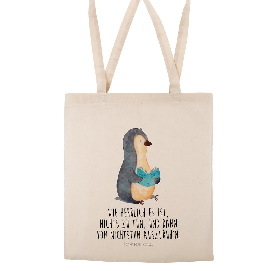 Tragetasche Pinguin Buch Beuteltasche, Beutel, Einkaufstasche, Jutebeutel, Stoffbeutel, Pinguin, Pinguine, Buch, Lesen, Bücherwurm, Nichtstun, Faulenzen, Ferien, Urlaub, Freizeit