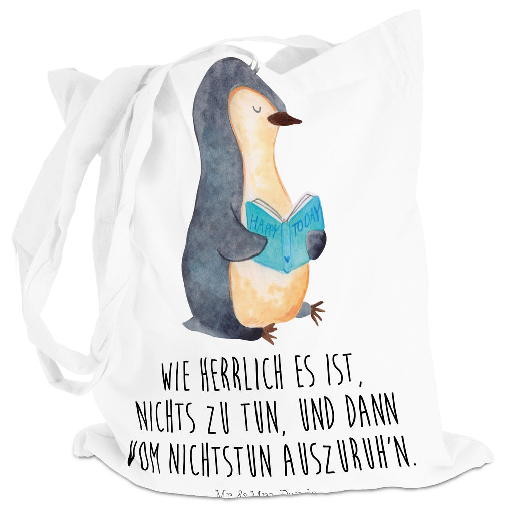 Tragetasche Pinguin Buch Beuteltasche, Beutel, Einkaufstasche, Jutebeutel, Stoffbeutel, Pinguin, Pinguine, Buch, Lesen, Bücherwurm, Nichtstun, Faulenzen, Ferien, Urlaub, Freizeit