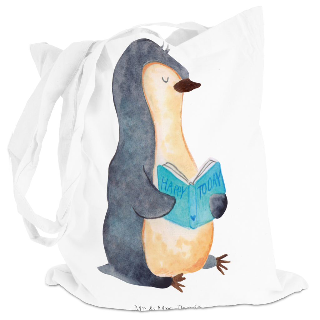 Tragetasche Pinguin Buch Beuteltasche, Beutel, Einkaufstasche, Jutebeutel, Stoffbeutel, Pinguin, Pinguine, Buch, Lesen, Bücherwurm, Nichtstun, Faulenzen, Ferien, Urlaub, Freizeit