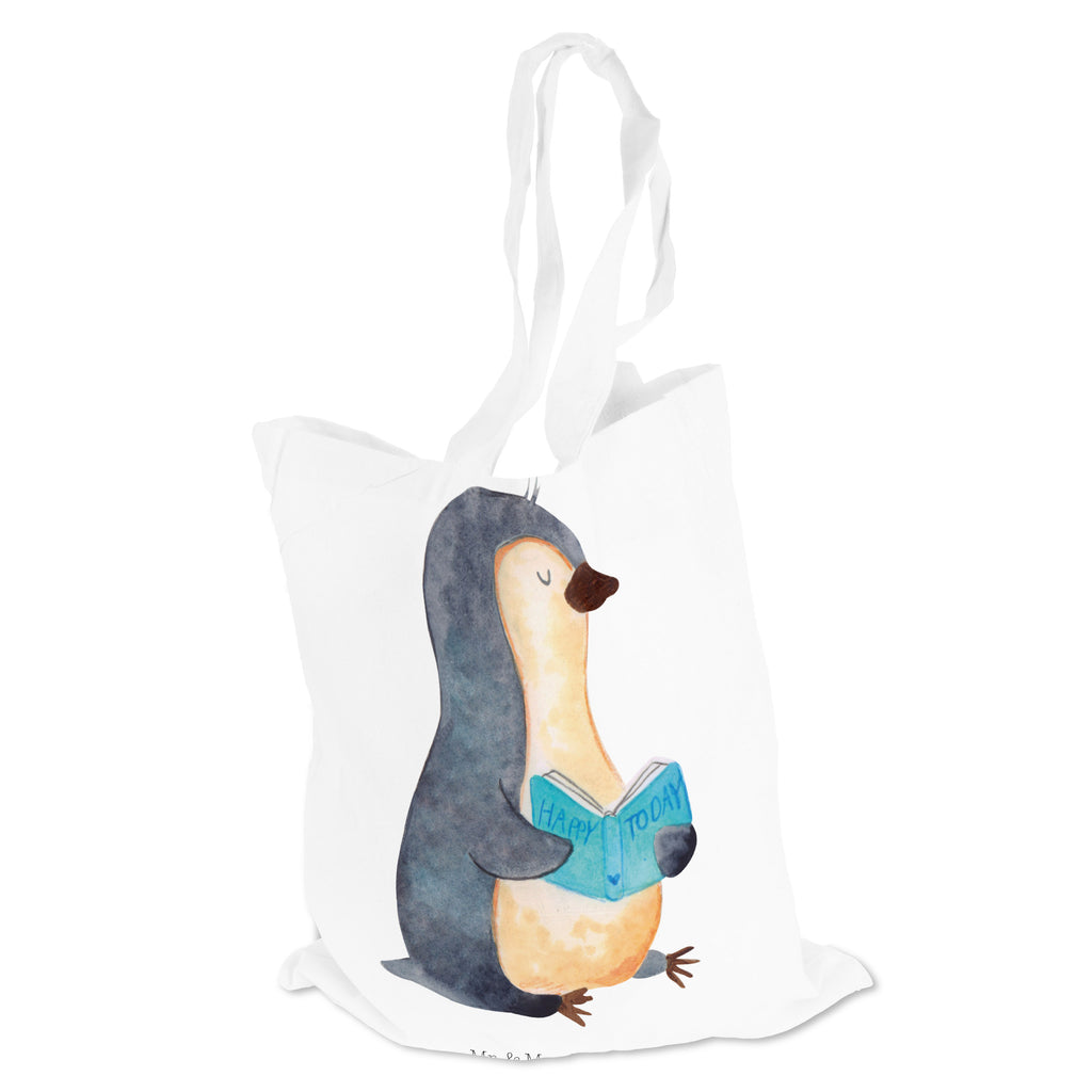 Tragetasche Pinguin Buch Beuteltasche, Beutel, Einkaufstasche, Jutebeutel, Stoffbeutel, Pinguin, Pinguine, Buch, Lesen, Bücherwurm, Nichtstun, Faulenzen, Ferien, Urlaub, Freizeit