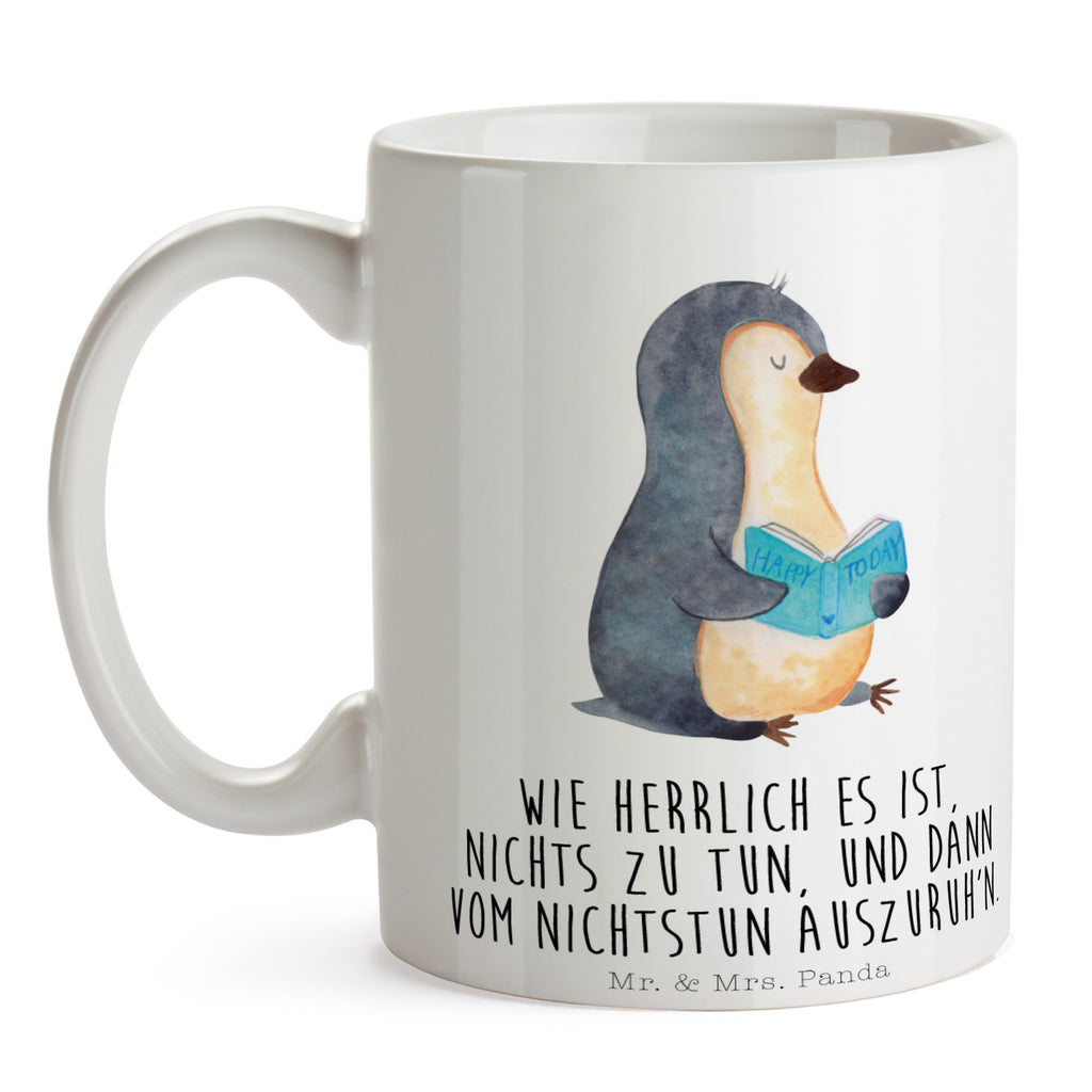 Tasse Pinguin Buch Pinguin, Pinguine, Buch, Lesen, Bücherwurm, Nichtstun, Faulenzen, Ferien, Urlaub, Freizeit,	 Becher, Kaffeetasse, Kaffeebecher, Tee, Frühstück, Büro  Pinguin