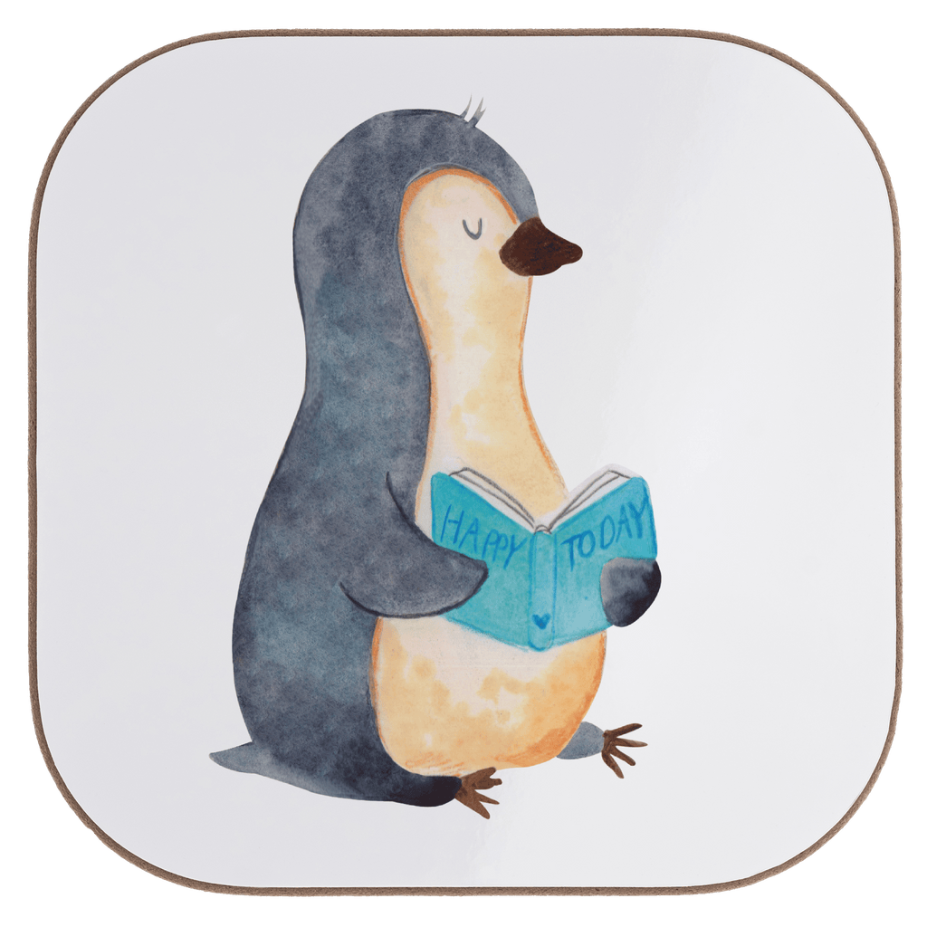 Quadratische Untersetzer Pinguin Buch Bierdeckel, Glasuntersetzer, Untersetzer Gläser, Getränkeuntersetzer, Pinguin, Pinguine, Buch, Lesen, Bücherwurm, Nichtstun, Faulenzen, Ferien, Urlaub, Freizeit