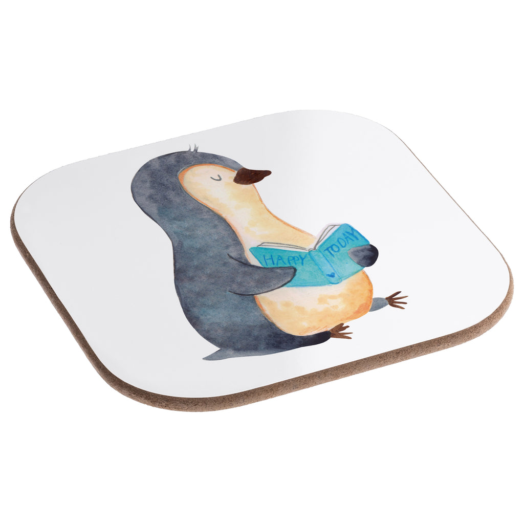 Quadratische Untersetzer Pinguin Buch Bierdeckel, Glasuntersetzer, Untersetzer Gläser, Getränkeuntersetzer, Pinguin, Pinguine, Buch, Lesen, Bücherwurm, Nichtstun, Faulenzen, Ferien, Urlaub, Freizeit