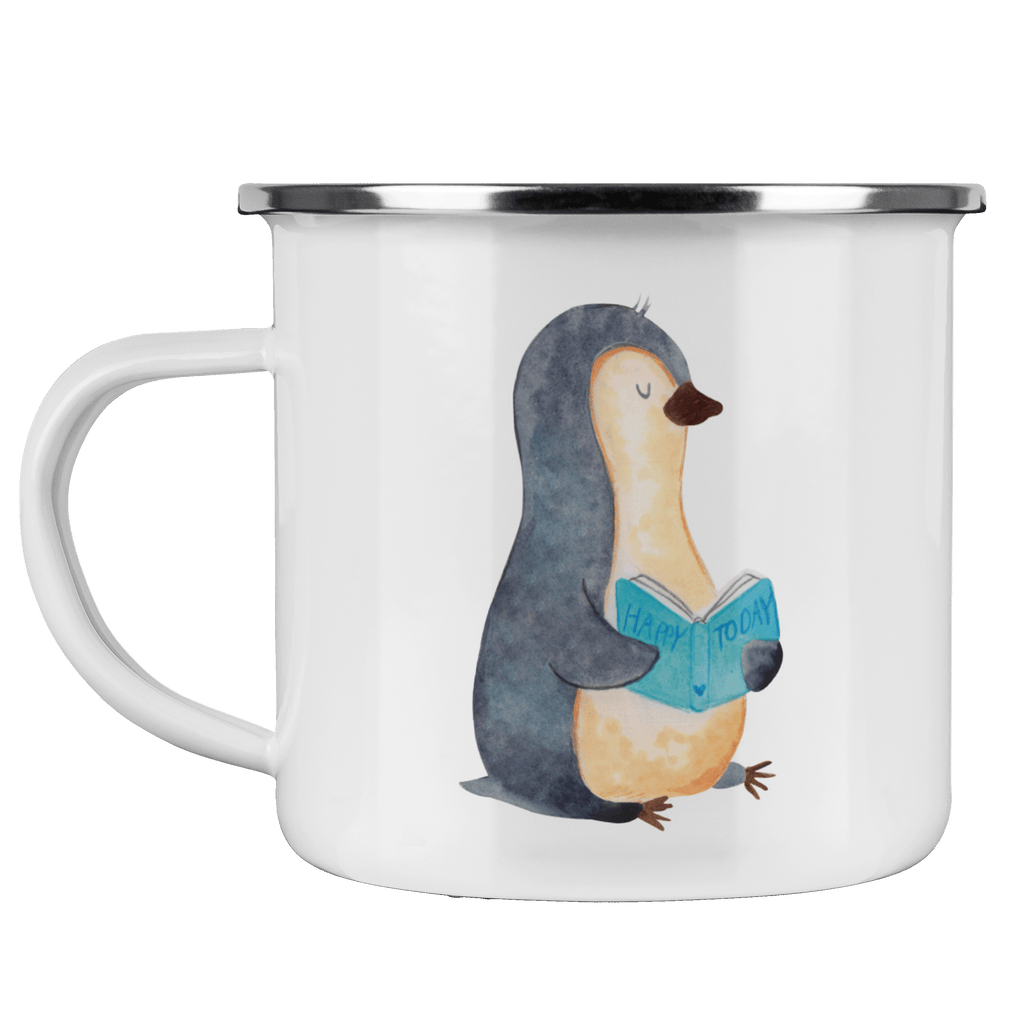 Camping Emaille Tasse Pinguin Buch Campingtasse, Trinkbecher, Metalltasse, Outdoor Tasse, Emaille Trinkbecher, Blechtasse Outdoor, Emaille Campingbecher, Edelstahl Trinkbecher, Metalltasse für Camping, Kaffee Blechtasse, Camping Tasse Metall, Pinguin, Pinguine, Buch, Lesen, Bücherwurm, Nichtstun, Faulenzen, Ferien, Urlaub, Freizeit