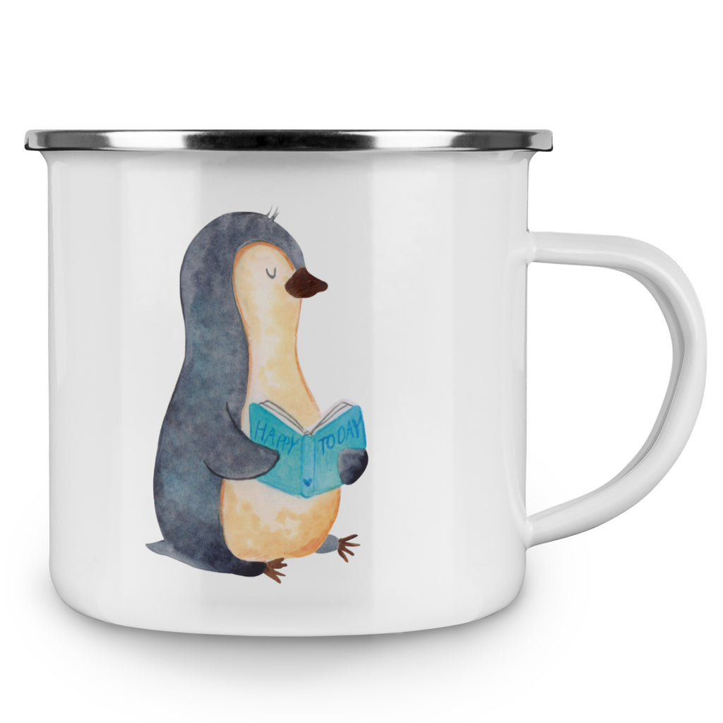 Camping Emaille Tasse Pinguin Buch Campingtasse, Trinkbecher, Metalltasse, Outdoor Tasse, Emaille Trinkbecher, Blechtasse Outdoor, Emaille Campingbecher, Edelstahl Trinkbecher, Metalltasse für Camping, Kaffee Blechtasse, Camping Tasse Metall, Pinguin, Pinguine, Buch, Lesen, Bücherwurm, Nichtstun, Faulenzen, Ferien, Urlaub, Freizeit