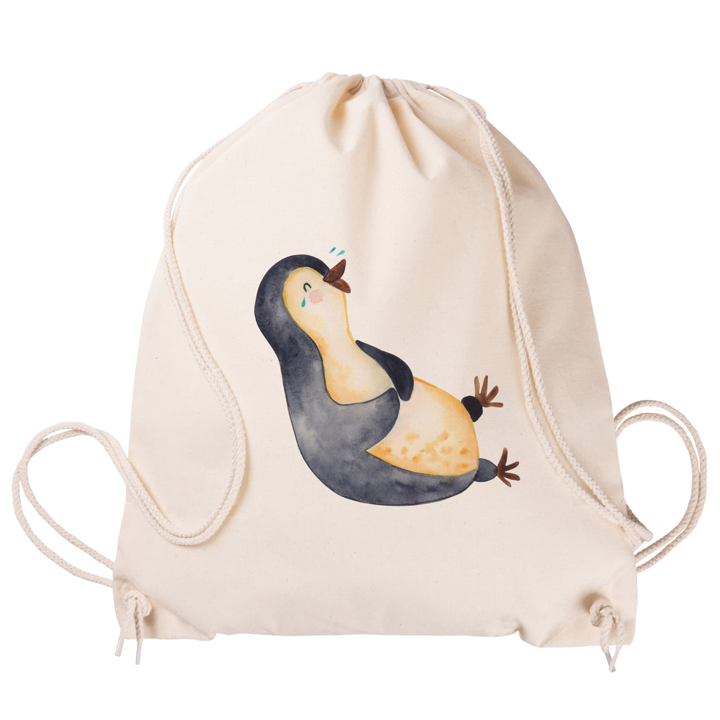 Sportbeutel Pinguin lachend Turnbeutel, Beutel, Sporttasche, Tasche, Stoffbeutel, Pinguin, Pinguine, lustiger Spruch, Optimismus, Fröhlich, Lachen, Humor, Fröhlichkeit
