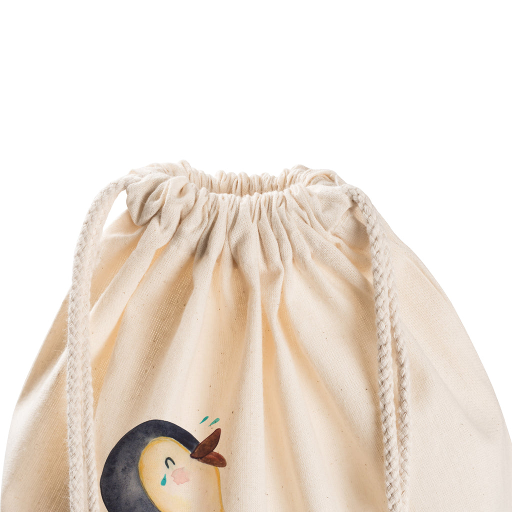 Sportbeutel Pinguin lachend Turnbeutel, Beutel, Sporttasche, Tasche, Stoffbeutel, Pinguin, Pinguine, lustiger Spruch, Optimismus, Fröhlich, Lachen, Humor, Fröhlichkeit