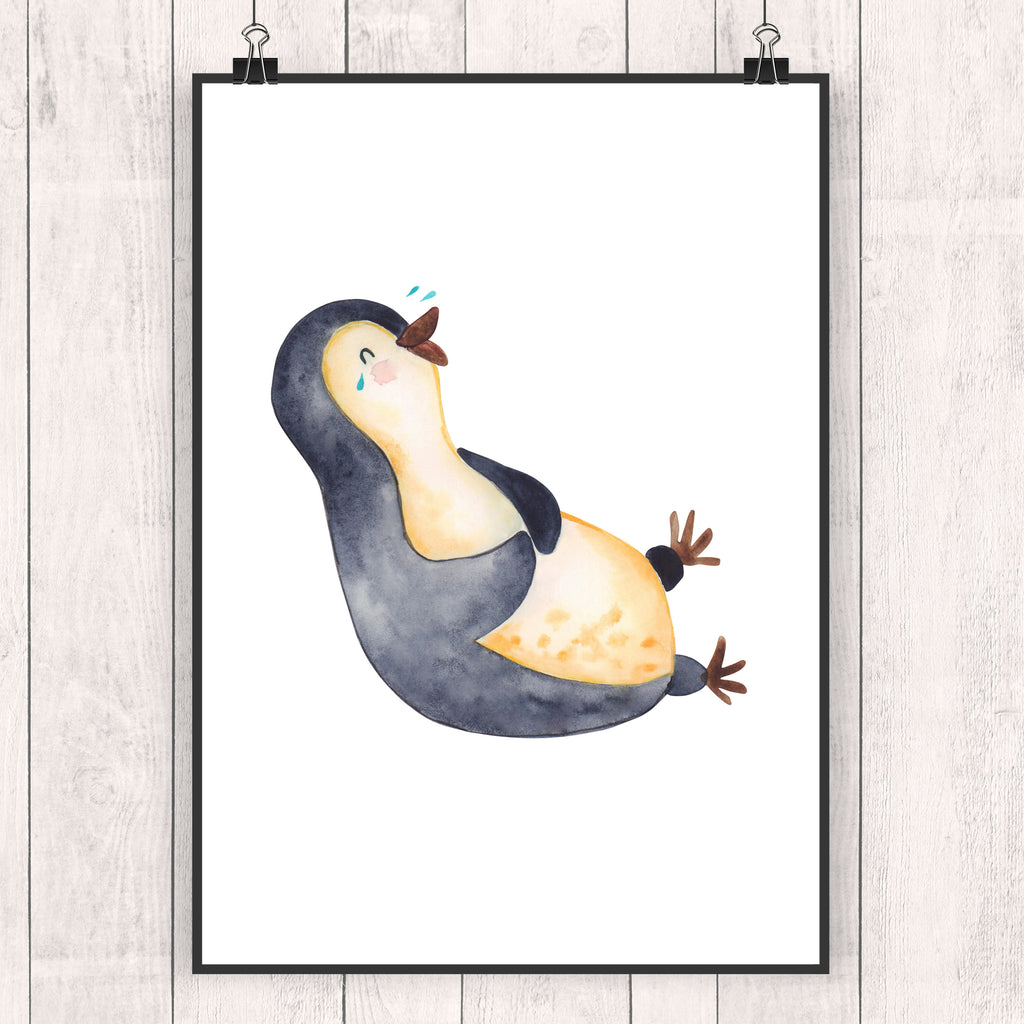 Poster Pinguin lachend Poster, Wandposter, Bild, Wanddeko, Küchenposter, Kinderposter, Wanddeko Bild, Raumdekoration, Wanddekoration, Handgemaltes Poster, Mr. & Mrs. Panda Poster, Designposter, Kunstdruck, Posterdruck, Pinguin, Pinguine, lustiger Spruch, Optimismus, Fröhlich, Lachen, Humor, Fröhlichkeit