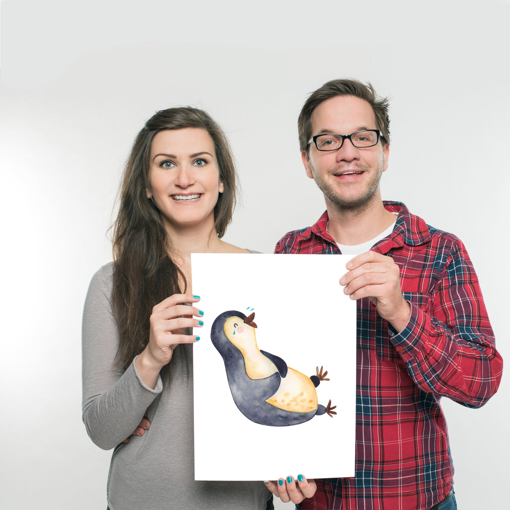 Poster Pinguin lachend Poster, Wandposter, Bild, Wanddeko, Küchenposter, Kinderposter, Wanddeko Bild, Raumdekoration, Wanddekoration, Handgemaltes Poster, Mr. & Mrs. Panda Poster, Designposter, Kunstdruck, Posterdruck, Pinguin, Pinguine, lustiger Spruch, Optimismus, Fröhlich, Lachen, Humor, Fröhlichkeit