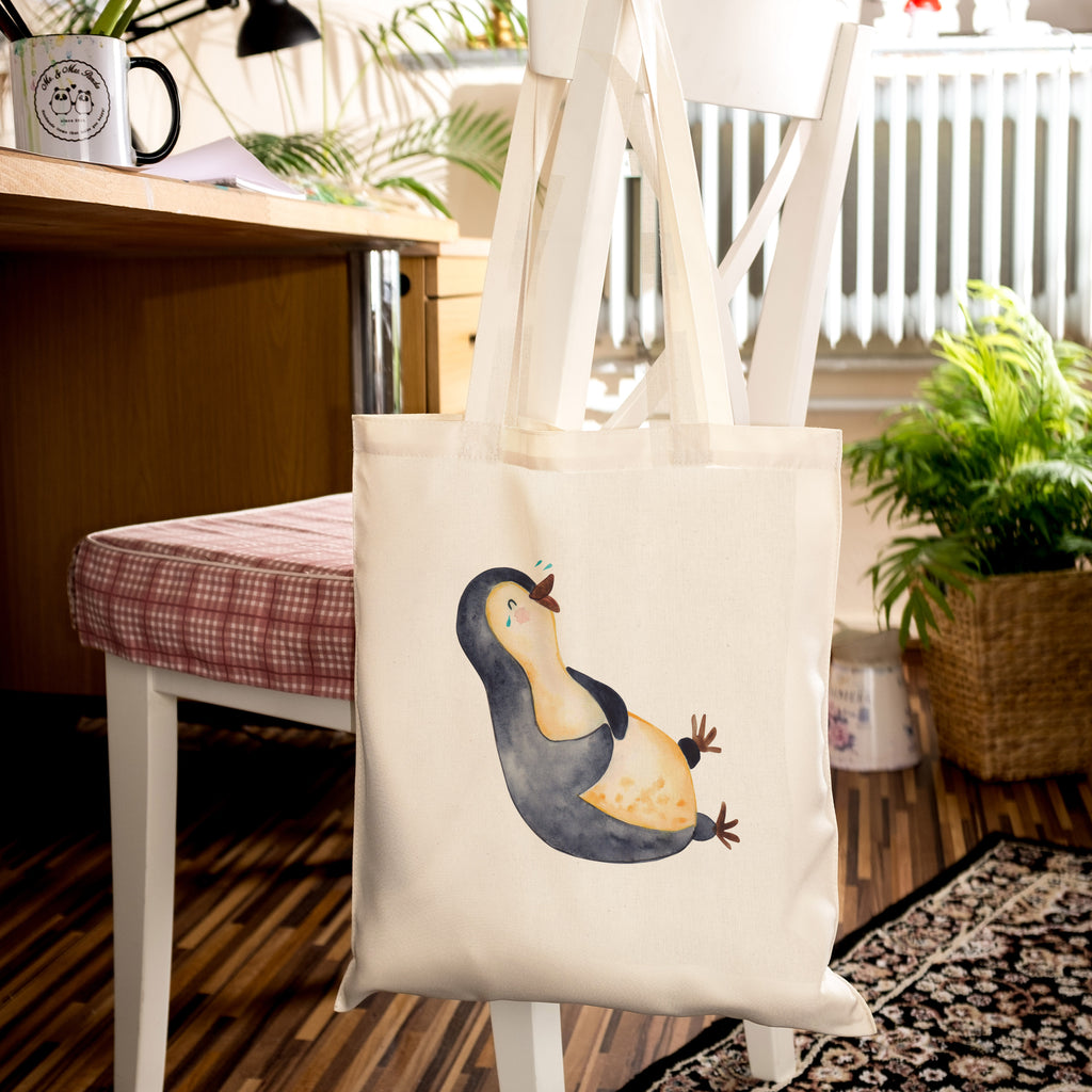 Tragetasche Pinguin lachend Beuteltasche, Beutel, Einkaufstasche, Jutebeutel, Stoffbeutel, Pinguin, Pinguine, lustiger Spruch, Optimismus, Fröhlich, Lachen, Humor, Fröhlichkeit