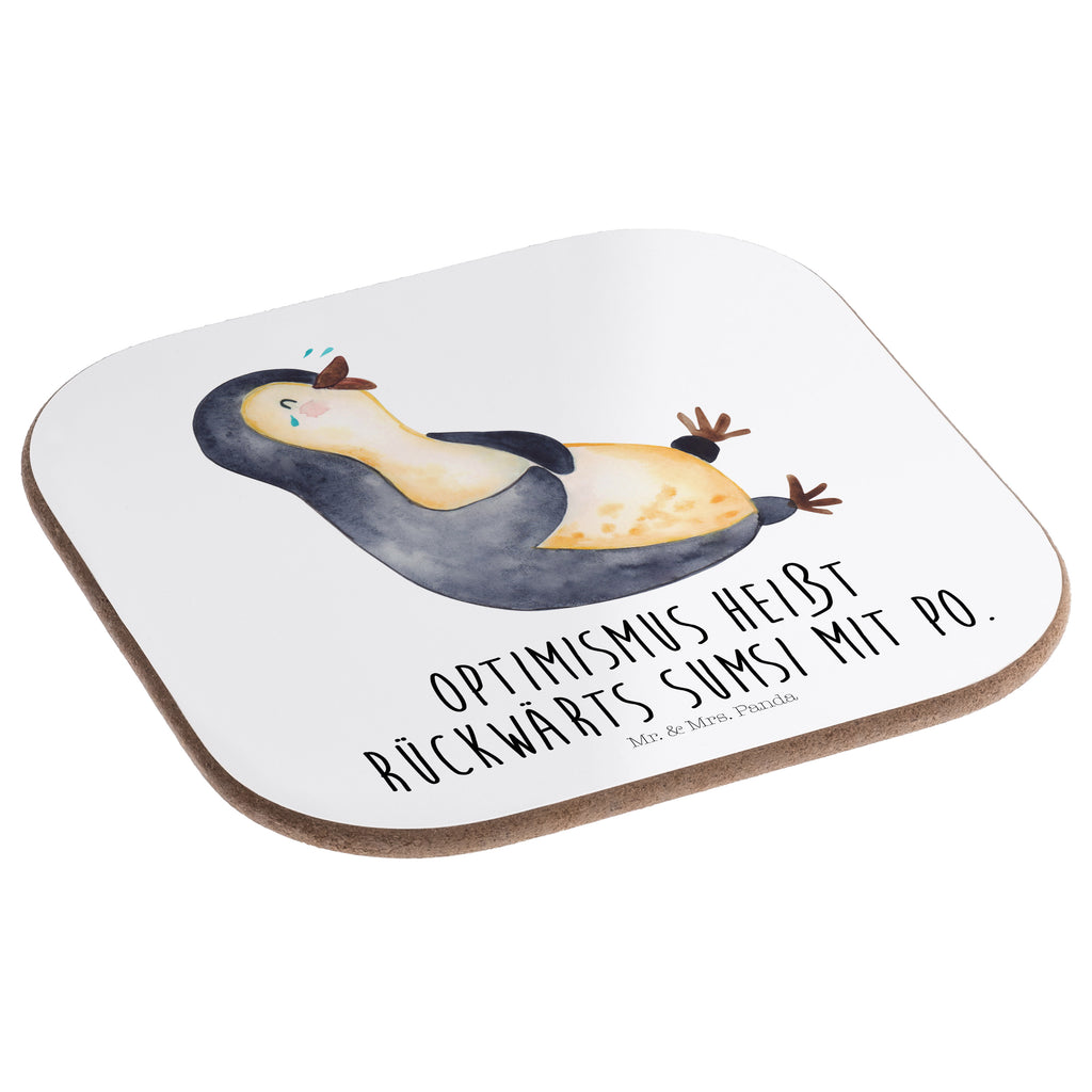 Quadratische Untersetzer Pinguin lachend Bierdeckel, Glasuntersetzer, Untersetzer Gläser, Getränkeuntersetzer, Pinguin, Pinguine, lustiger Spruch, Optimismus, Fröhlich, Lachen, Humor, Fröhlichkeit