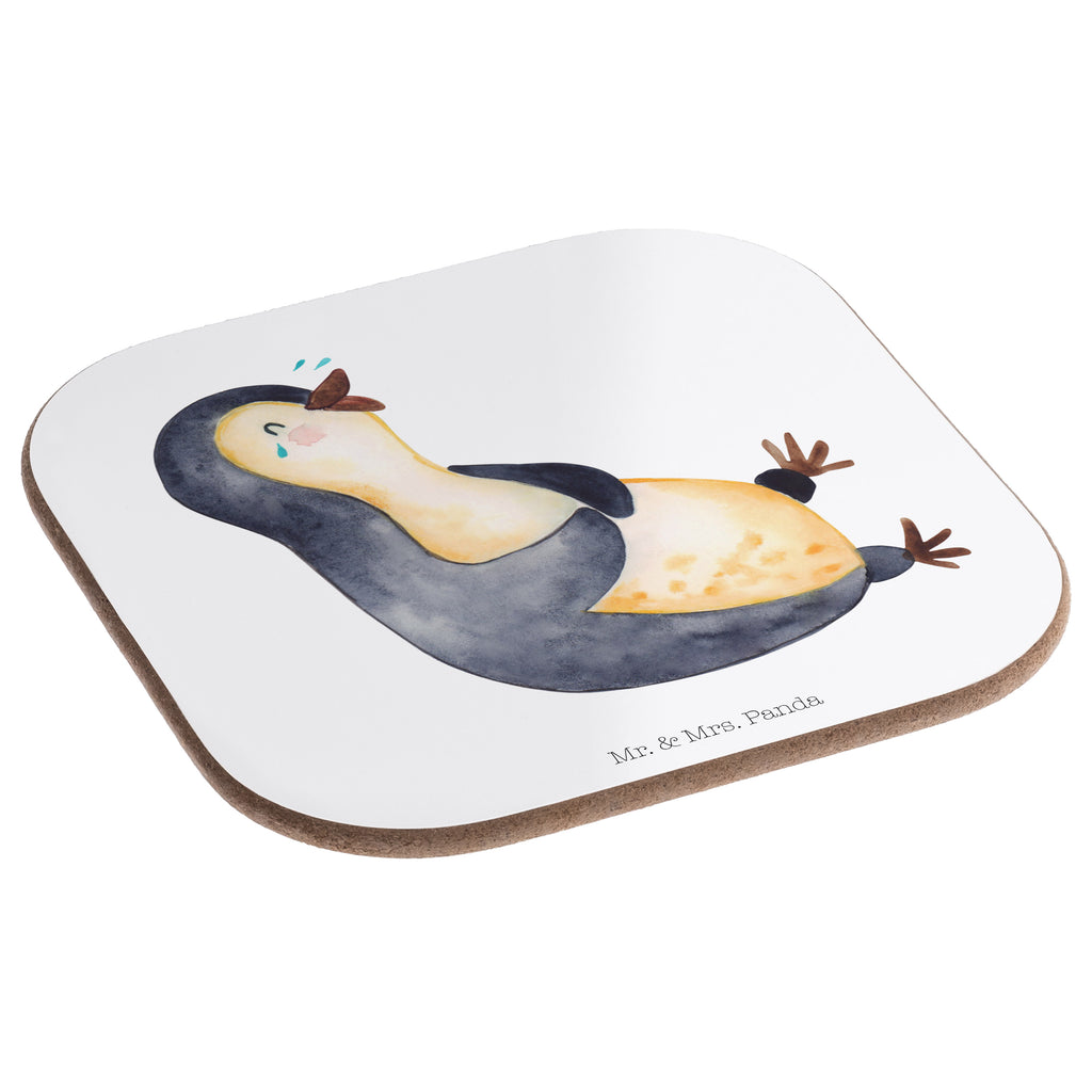 Quadratische Untersetzer Pinguin lachend Bierdeckel, Glasuntersetzer, Untersetzer Gläser, Getränkeuntersetzer, Pinguin, Pinguine, lustiger Spruch, Optimismus, Fröhlich, Lachen, Humor, Fröhlichkeit