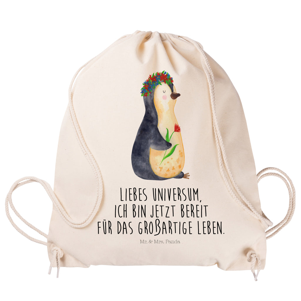 Sportbeutel Pinguin Blumenkranz Turnbeutel, Beutel, Sporttasche, Tasche, Stoffbeutel, Pinguin, Pinguine, Blumenkranz, Universum, Leben, Wünsche, Ziele, Lebensziele, Motivation, Lebenslust, Liebeskummer, Geschenkidee
