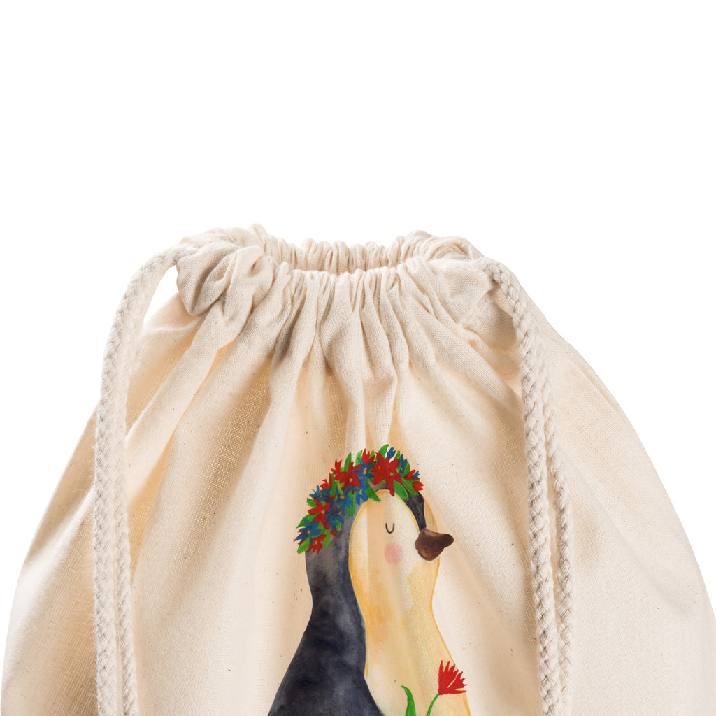 Sportbeutel Pinguin Blumenkranz Turnbeutel, Beutel, Sporttasche, Tasche, Stoffbeutel, Pinguin, Pinguine, Blumenkranz, Universum, Leben, Wünsche, Ziele, Lebensziele, Motivation, Lebenslust, Liebeskummer, Geschenkidee