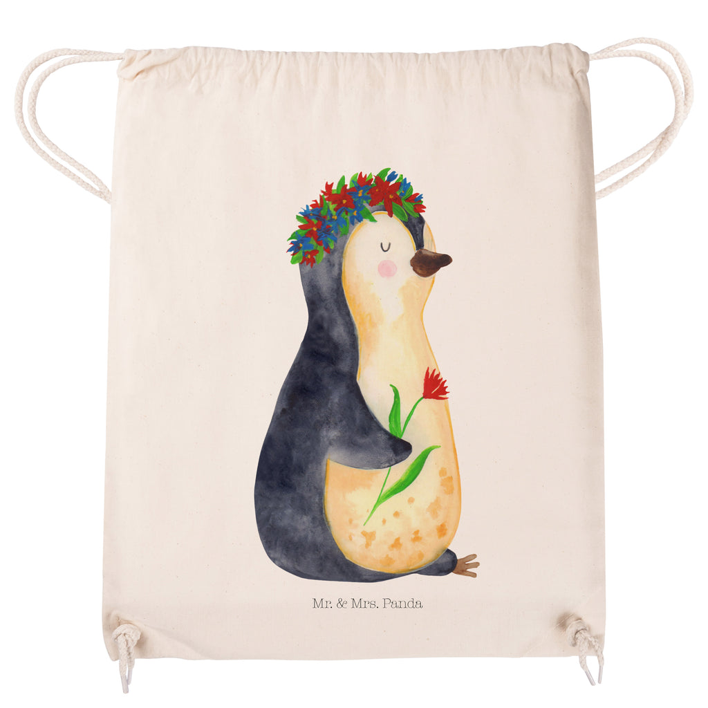 Sportbeutel Pinguin Blumenkranz Turnbeutel, Beutel, Sporttasche, Tasche, Stoffbeutel, Pinguin, Pinguine, Blumenkranz, Universum, Leben, Wünsche, Ziele, Lebensziele, Motivation, Lebenslust, Liebeskummer, Geschenkidee