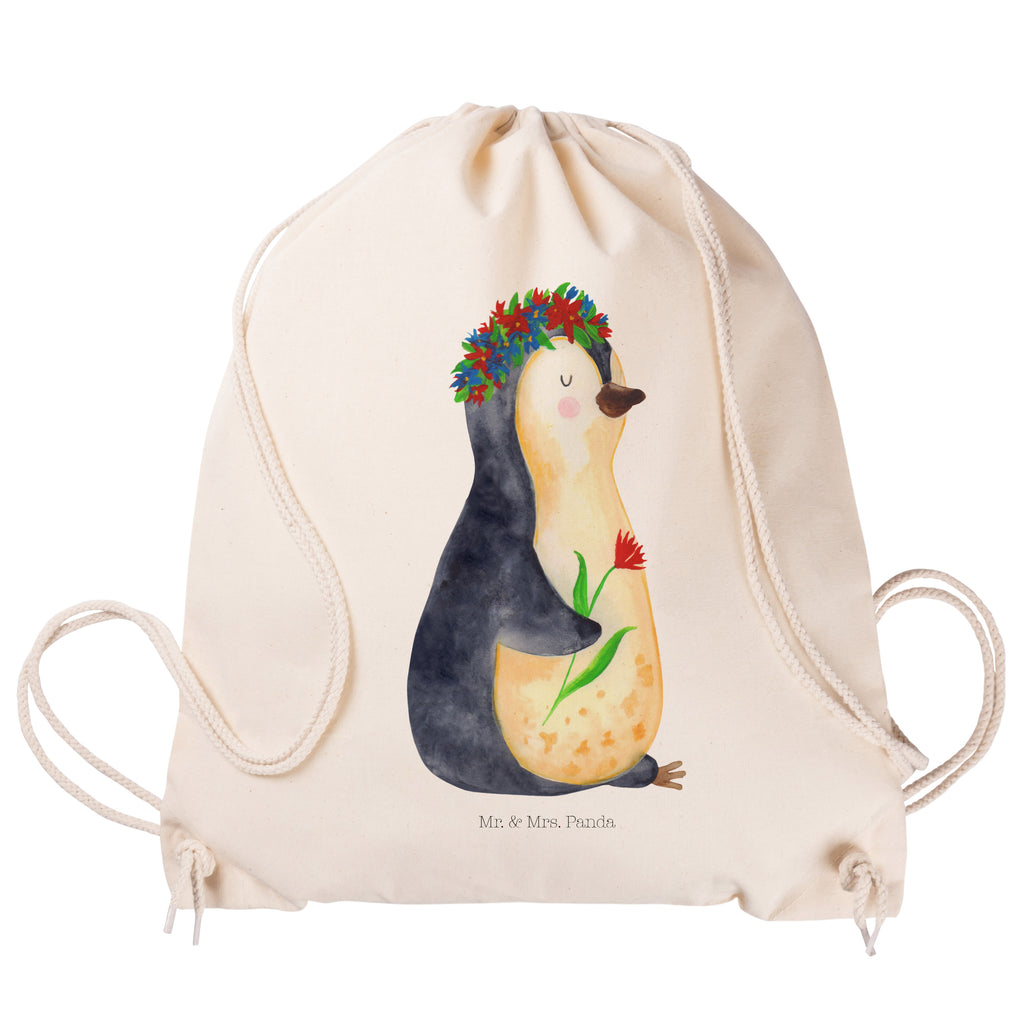 Sportbeutel Pinguin Blumenkranz Turnbeutel, Beutel, Sporttasche, Tasche, Stoffbeutel, Pinguin, Pinguine, Blumenkranz, Universum, Leben, Wünsche, Ziele, Lebensziele, Motivation, Lebenslust, Liebeskummer, Geschenkidee