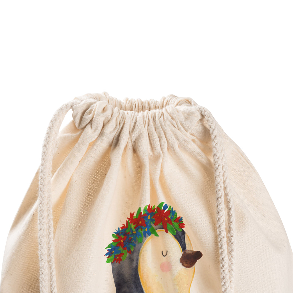 Sportbeutel Pinguin Blumenkranz Turnbeutel, Beutel, Sporttasche, Tasche, Stoffbeutel, Pinguin, Pinguine, Blumenkranz, Universum, Leben, Wünsche, Ziele, Lebensziele, Motivation, Lebenslust, Liebeskummer, Geschenkidee