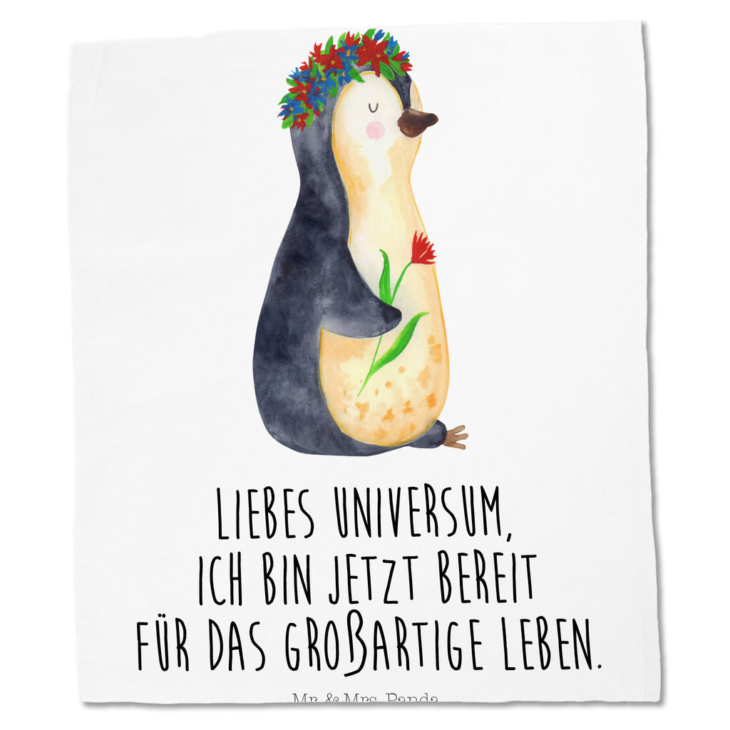 Tragetasche Pinguin Blumenkranz Beuteltasche, Beutel, Einkaufstasche, Jutebeutel, Stoffbeutel, Pinguin, Pinguine, Blumenkranz, Universum, Leben, Wünsche, Ziele, Lebensziele, Motivation, Lebenslust, Liebeskummer, Geschenkidee