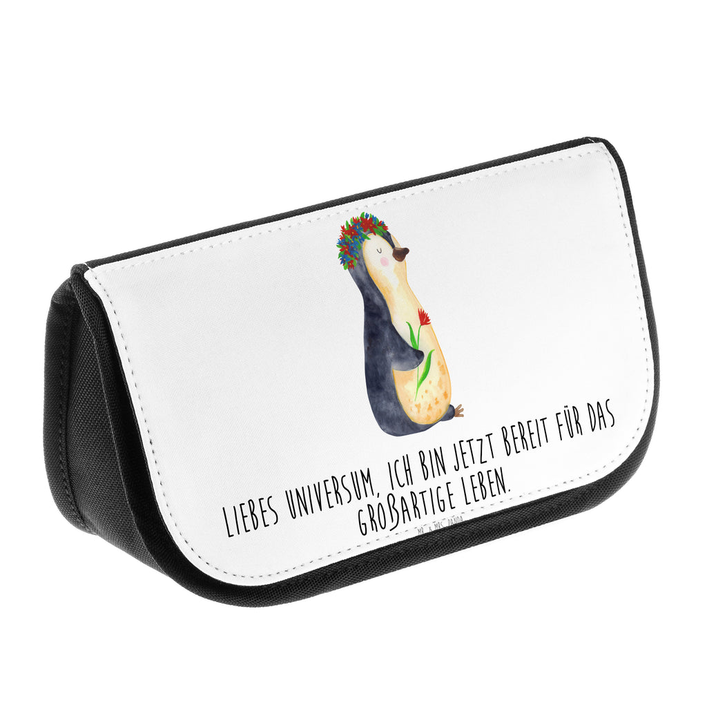 Kosmetiktasche Pinguin Blumenkranz Kosmetikbeutel, Kulturtasche, Kulturbeutel, Schminktasche, Make-Up Tasche, Pinguin, Pinguine, Blumenkranz, Universum, Leben, Wünsche, Ziele, Lebensziele, Motivation, Lebenslust, Liebeskummer, Geschenkidee