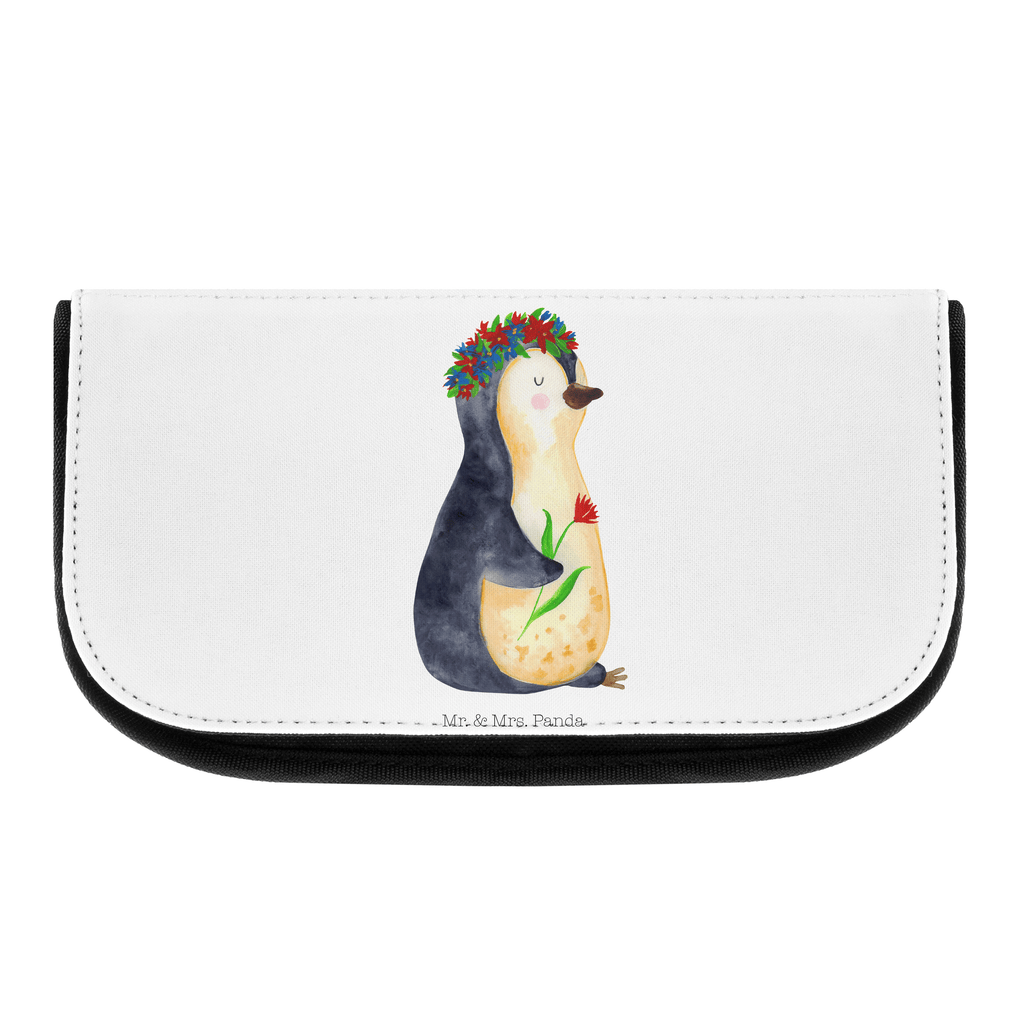Kosmetiktasche Pinguin Blumenkranz Kosmetikbeutel, Kulturtasche, Kulturbeutel, Schminktasche, Make-Up Tasche, Pinguin, Pinguine, Blumenkranz, Universum, Leben, Wünsche, Ziele, Lebensziele, Motivation, Lebenslust, Liebeskummer, Geschenkidee