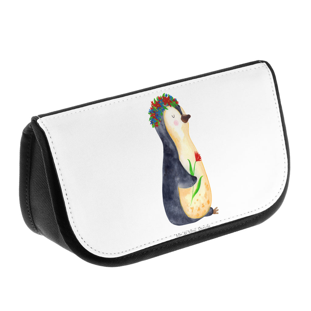 Kosmetiktasche Pinguin Blumenkranz Kosmetikbeutel, Kulturtasche, Kulturbeutel, Schminktasche, Make-Up Tasche, Pinguin, Pinguine, Blumenkranz, Universum, Leben, Wünsche, Ziele, Lebensziele, Motivation, Lebenslust, Liebeskummer, Geschenkidee