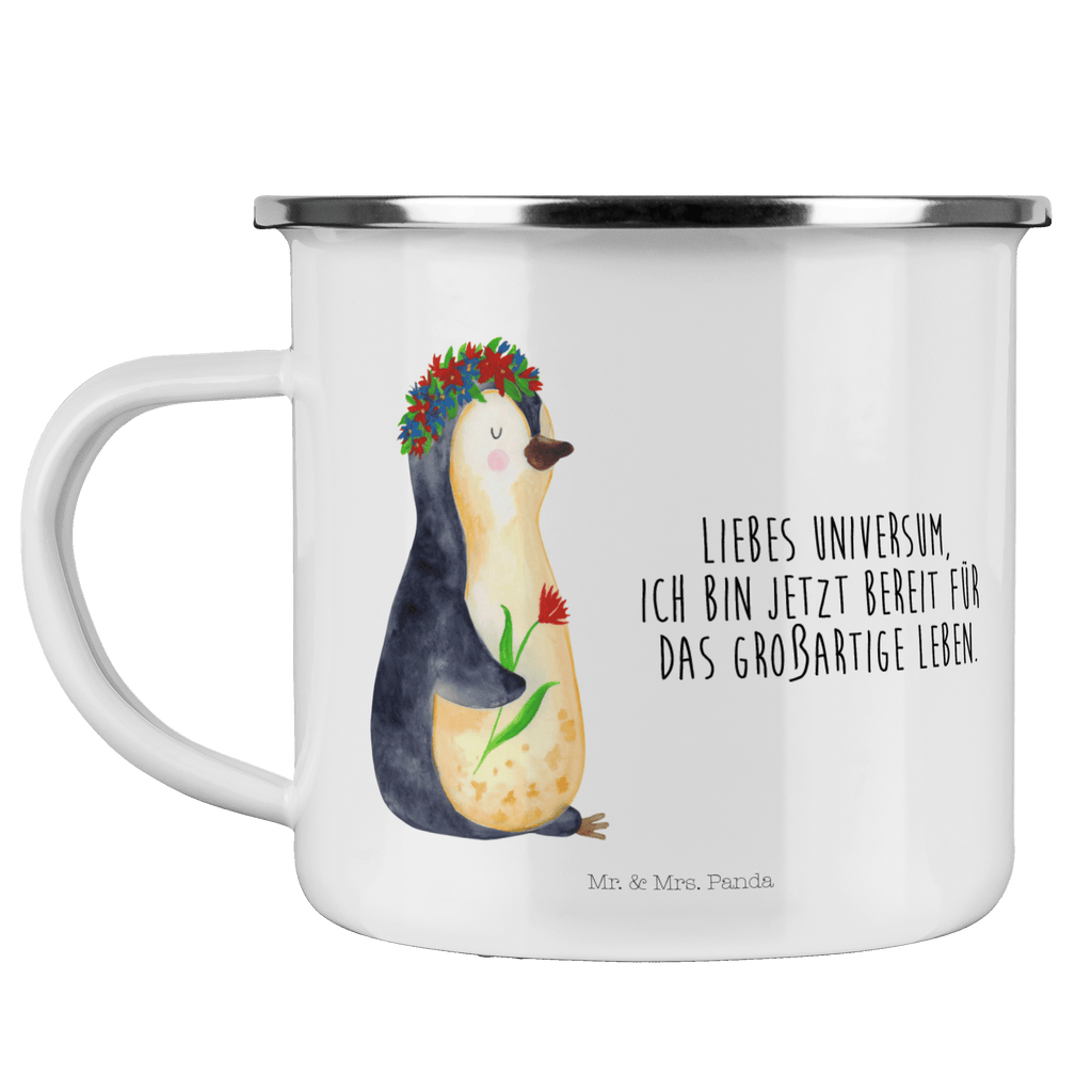 Camping Emaille Tasse Pinguin Blumenkranz Campingtasse, Trinkbecher, Metalltasse, Outdoor Tasse, Emaille Trinkbecher, Blechtasse Outdoor, Emaille Campingbecher, Edelstahl Trinkbecher, Metalltasse für Camping, Kaffee Blechtasse, Camping Tasse Metall, Pinguin, Pinguine, Blumenkranz, Universum, Leben, Wünsche, Ziele, Lebensziele, Motivation, Lebenslust, Liebeskummer, Geschenkidee