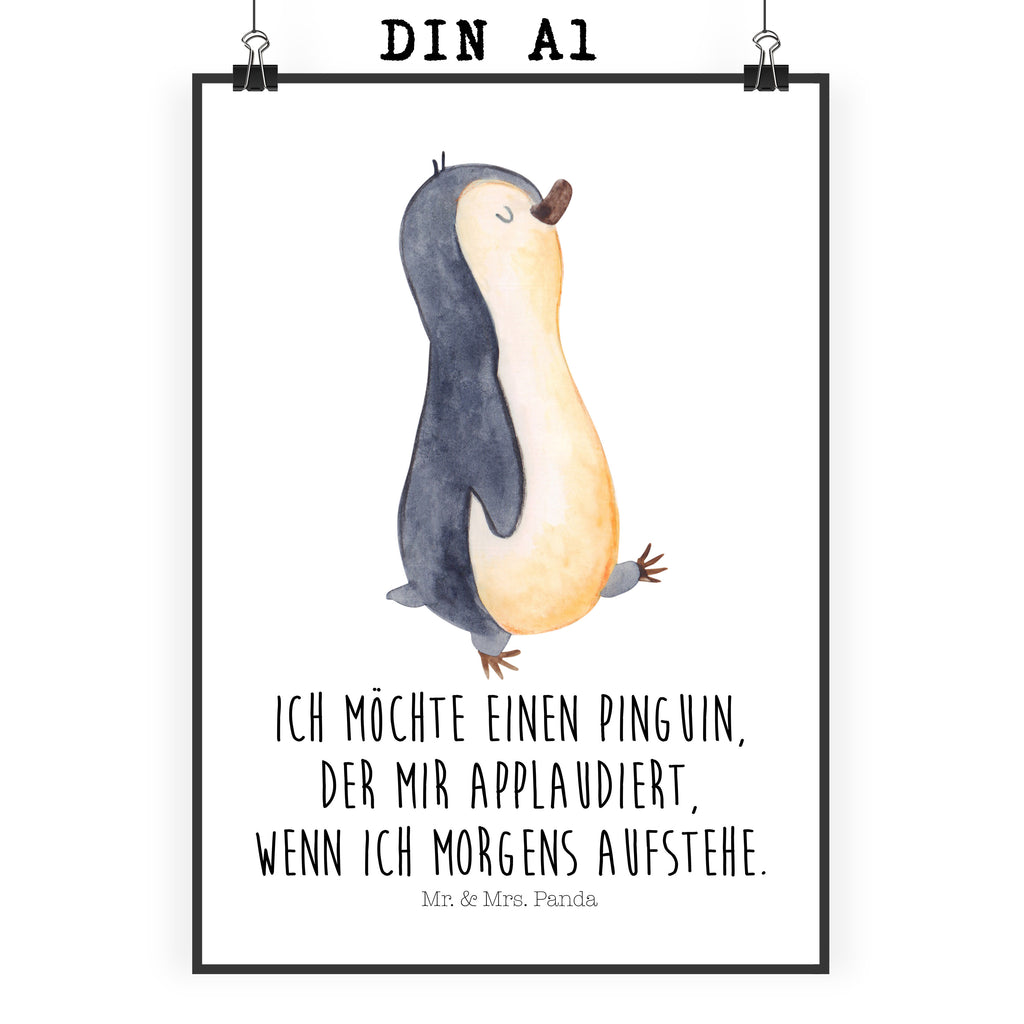Poster Pinguin marschierend Poster, Wandposter, Bild, Wanddeko, Küchenposter, Kinderposter, Wanddeko Bild, Raumdekoration, Wanddekoration, Handgemaltes Poster, Mr. & Mrs. Panda Poster, Designposter, Kunstdruck, Posterdruck, Pinguin, Pinguine, Frühaufsteher, Langschläfer, Bruder, Schwester, Familie