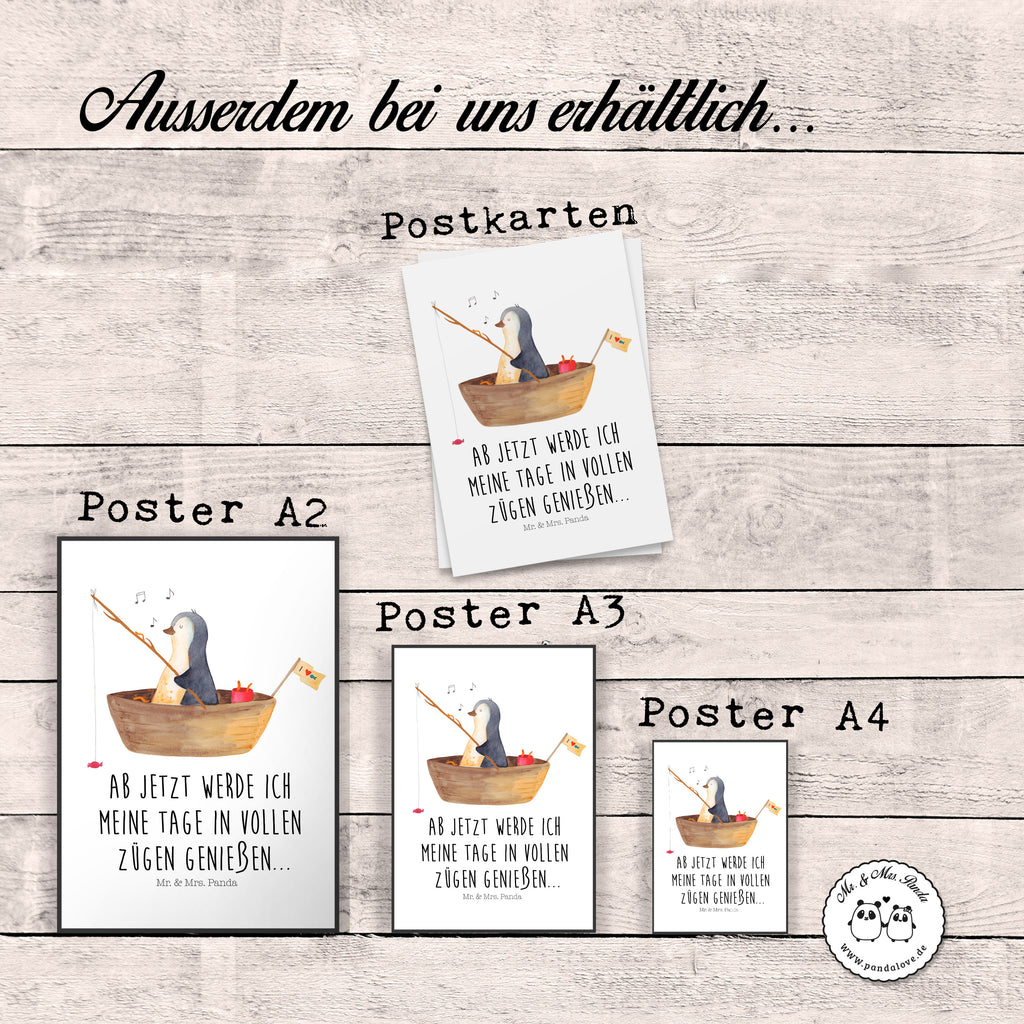Poster Pinguin Angelboot Poster, Wandposter, Bild, Wanddeko, Küchenposter, Kinderposter, Wanddeko Bild, Raumdekoration, Wanddekoration, Handgemaltes Poster, Mr. & Mrs. Panda Poster, Designposter, Kunstdruck, Posterdruck, Pinguin, Pinguine, Angeln, Boot, Angelboot, Lebenslust, Leben, genießen, Motivation, Neustart, Neuanfang, Trennung, Scheidung, Geschenkidee Liebeskummer