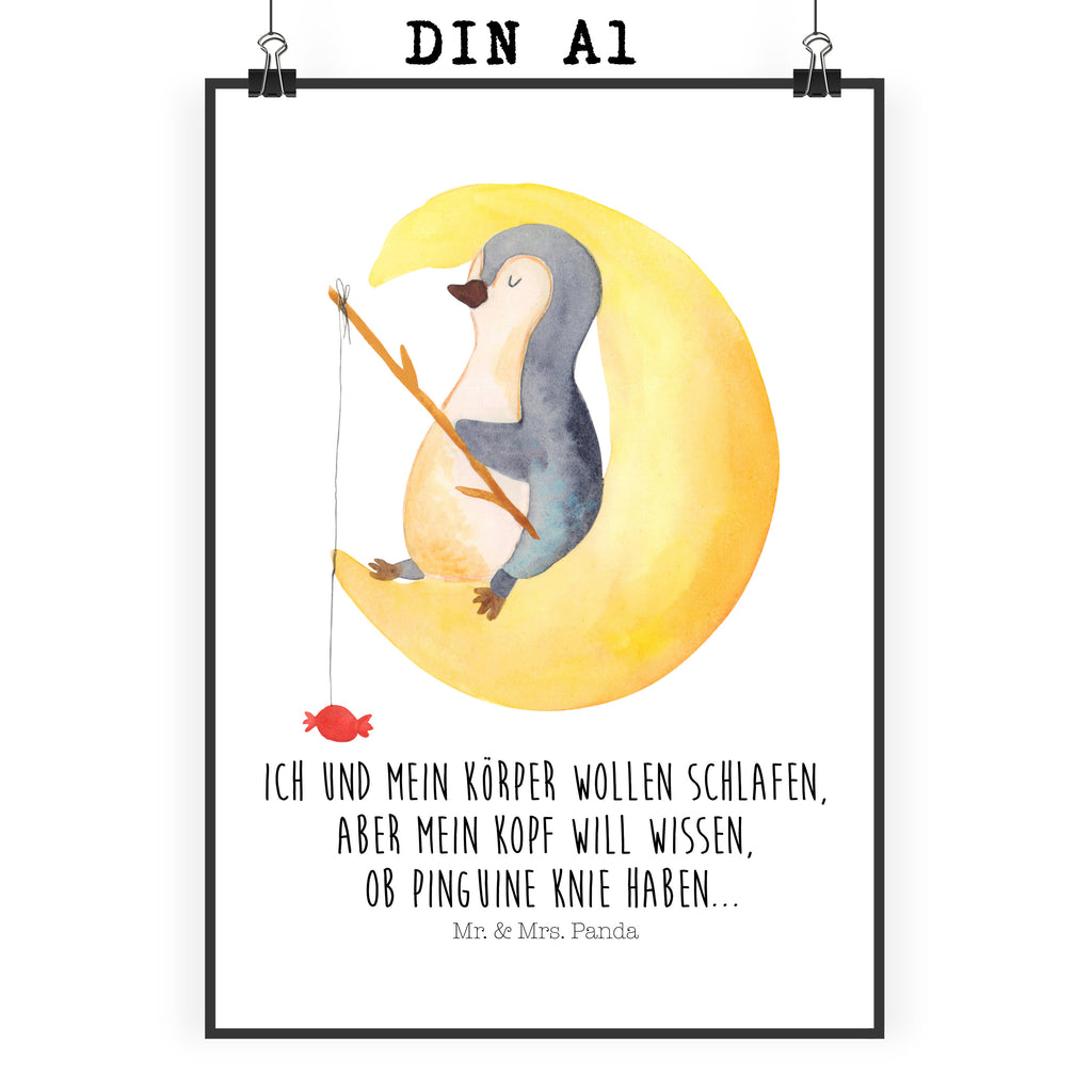 Poster Pinguin Mond Poster, Wandposter, Bild, Wanddeko, Küchenposter, Kinderposter, Wanddeko Bild, Raumdekoration, Wanddekoration, Handgemaltes Poster, Mr. & Mrs. Panda Poster, Designposter, Kunstdruck, Posterdruck, Pinguin, Pinguine, Spruch, schlafen, Nachtruhe, Einschlafen, Schlafzimmer, Schlafstörungen, Gästezimmer