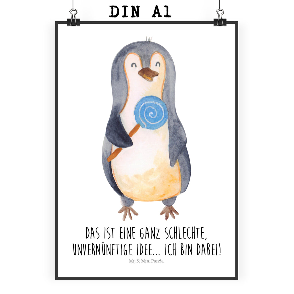 Poster Pinguin Lolli Poster, Wandposter, Bild, Wanddeko, Küchenposter, Kinderposter, Wanddeko Bild, Raumdekoration, Wanddekoration, Handgemaltes Poster, Mr. & Mrs. Panda Poster, Designposter, Kunstdruck, Posterdruck, Pinguin, Pinguine, Lolli, Süßigkeiten, Blödsinn, Spruch, Rebell, Gauner, Ganove, Rabauke