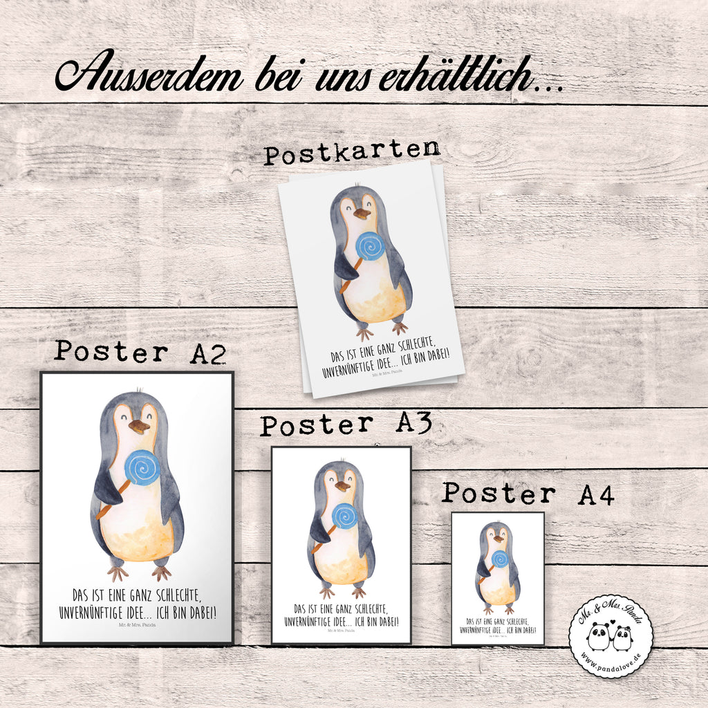 Poster Pinguin Lolli Poster, Wandposter, Bild, Wanddeko, Küchenposter, Kinderposter, Wanddeko Bild, Raumdekoration, Wanddekoration, Handgemaltes Poster, Mr. & Mrs. Panda Poster, Designposter, Kunstdruck, Posterdruck, Pinguin, Pinguine, Lolli, Süßigkeiten, Blödsinn, Spruch, Rebell, Gauner, Ganove, Rabauke