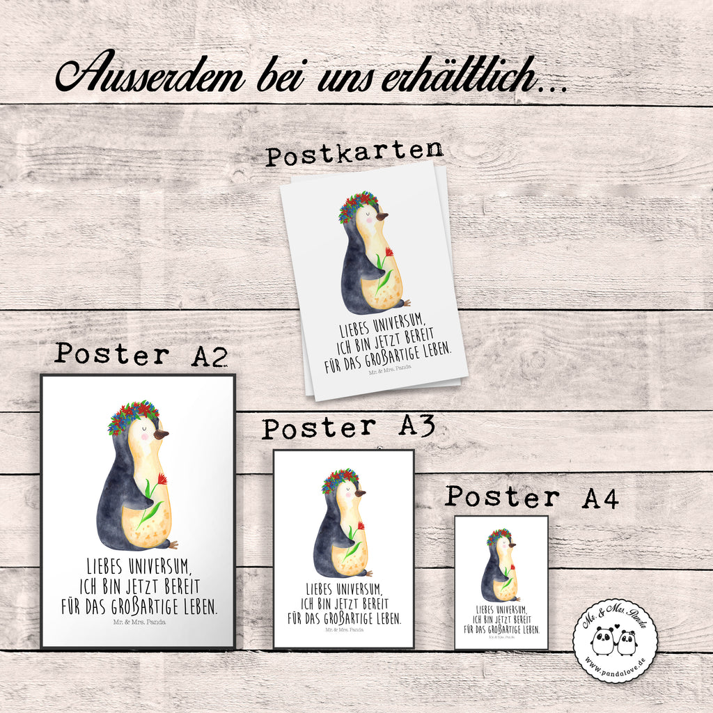 Poster Pinguin Blumenkranz Poster, Wandposter, Bild, Wanddeko, Küchenposter, Kinderposter, Wanddeko Bild, Raumdekoration, Wanddekoration, Handgemaltes Poster, Mr. & Mrs. Panda Poster, Designposter, Kunstdruck, Posterdruck, Pinguin, Pinguine, Blumenkranz, Universum, Leben, Wünsche, Ziele, Lebensziele, Motivation, Lebenslust, Liebeskummer, Geschenkidee