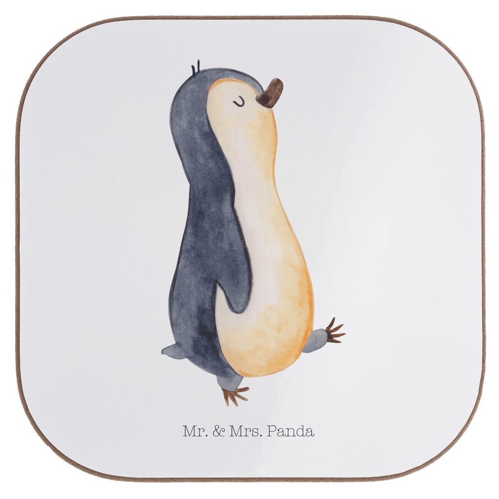 Quadratische Untersetzer Pinguin marschierend Bierdeckel, Glasuntersetzer, Untersetzer Gläser, Getränkeuntersetzer, Pinguin, Pinguine, Frühaufsteher, Langschläfer, Bruder, Schwester, Familie