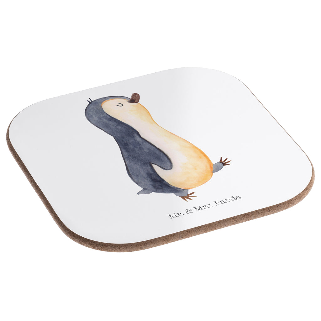 Quadratische Untersetzer Pinguin marschierend Bierdeckel, Glasuntersetzer, Untersetzer Gläser, Getränkeuntersetzer, Pinguin, Pinguine, Frühaufsteher, Langschläfer, Bruder, Schwester, Familie