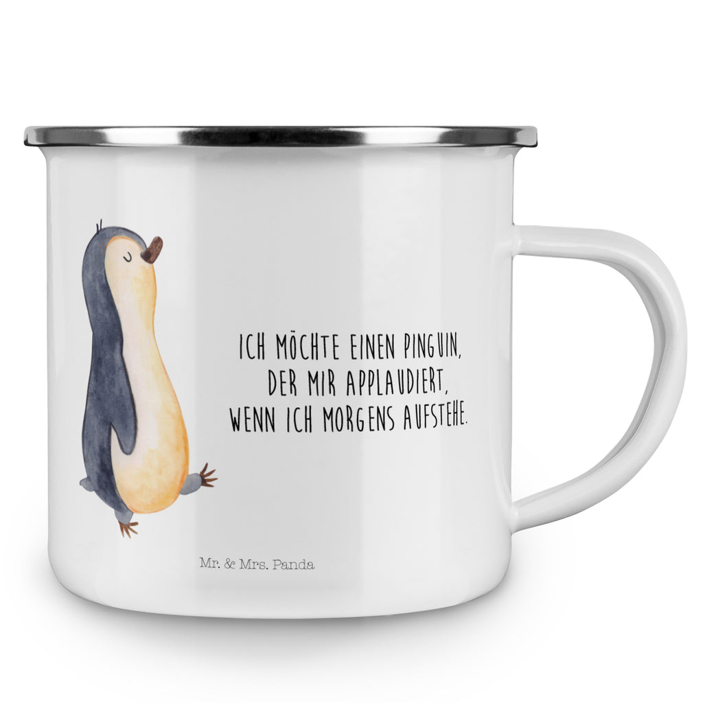 Camping Emaille Tasse Pinguin marschierend Campingtasse, Trinkbecher, Metalltasse, Outdoor Tasse, Emaille Trinkbecher, Blechtasse Outdoor, Emaille Campingbecher, Edelstahl Trinkbecher, Metalltasse für Camping, Kaffee Blechtasse, Camping Tasse Metall, Pinguin, Pinguine, Frühaufsteher, Langschläfer, Bruder, Schwester, Familie