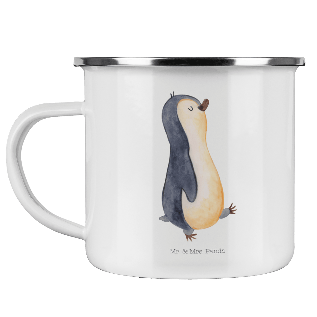 Camping Emaille Tasse Pinguin marschierend Campingtasse, Trinkbecher, Metalltasse, Outdoor Tasse, Emaille Trinkbecher, Blechtasse Outdoor, Emaille Campingbecher, Edelstahl Trinkbecher, Metalltasse für Camping, Kaffee Blechtasse, Camping Tasse Metall, Pinguin, Pinguine, Frühaufsteher, Langschläfer, Bruder, Schwester, Familie