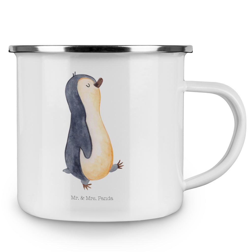 Camping Emaille Tasse Pinguin marschierend Campingtasse, Trinkbecher, Metalltasse, Outdoor Tasse, Emaille Trinkbecher, Blechtasse Outdoor, Emaille Campingbecher, Edelstahl Trinkbecher, Metalltasse für Camping, Kaffee Blechtasse, Camping Tasse Metall, Pinguin, Pinguine, Frühaufsteher, Langschläfer, Bruder, Schwester, Familie