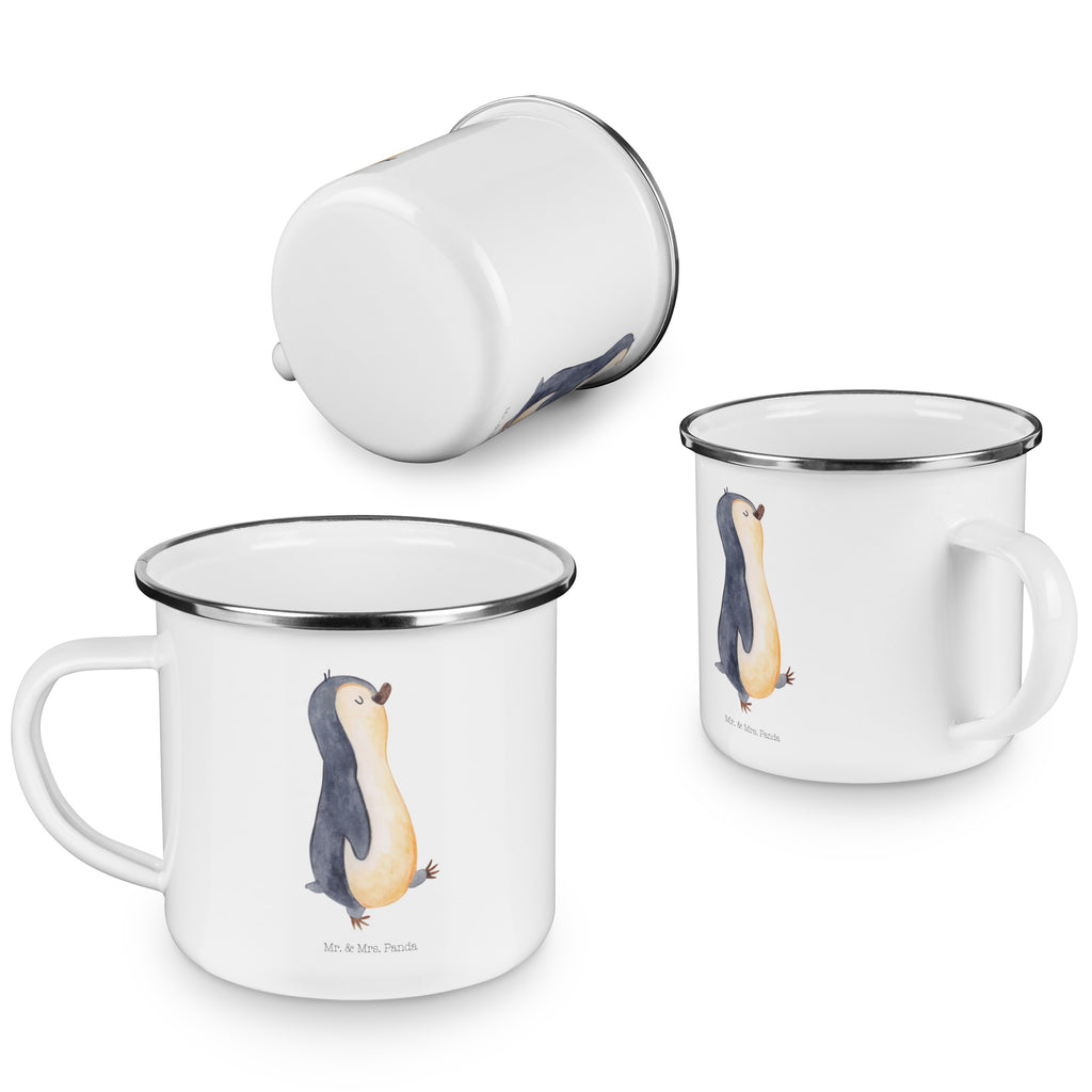 Camping Emaille Tasse Pinguin marschierend Campingtasse, Trinkbecher, Metalltasse, Outdoor Tasse, Emaille Trinkbecher, Blechtasse Outdoor, Emaille Campingbecher, Edelstahl Trinkbecher, Metalltasse für Camping, Kaffee Blechtasse, Camping Tasse Metall, Pinguin, Pinguine, Frühaufsteher, Langschläfer, Bruder, Schwester, Familie