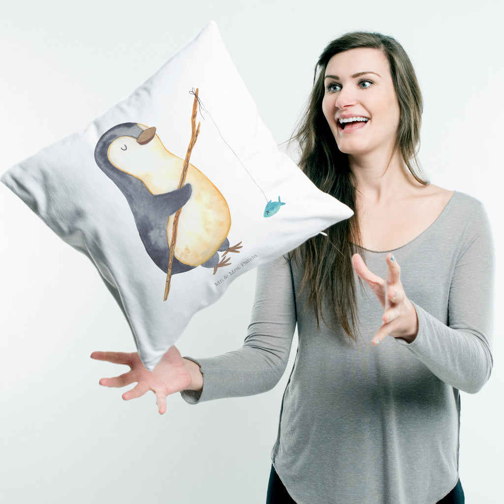 40x40 Kissen Pinguin Angler Kissenhülle, Kopfkissen, Sofakissen, Dekokissen, Motivkissen, Pinguin, Pinguine, Angeln, Angler, Tagträume, Hobby, Plan, Planer, Tagesplan, Neustart, Motivation, Geschenk, Freundinnen, Geschenkidee, Urlaub, Wochenende