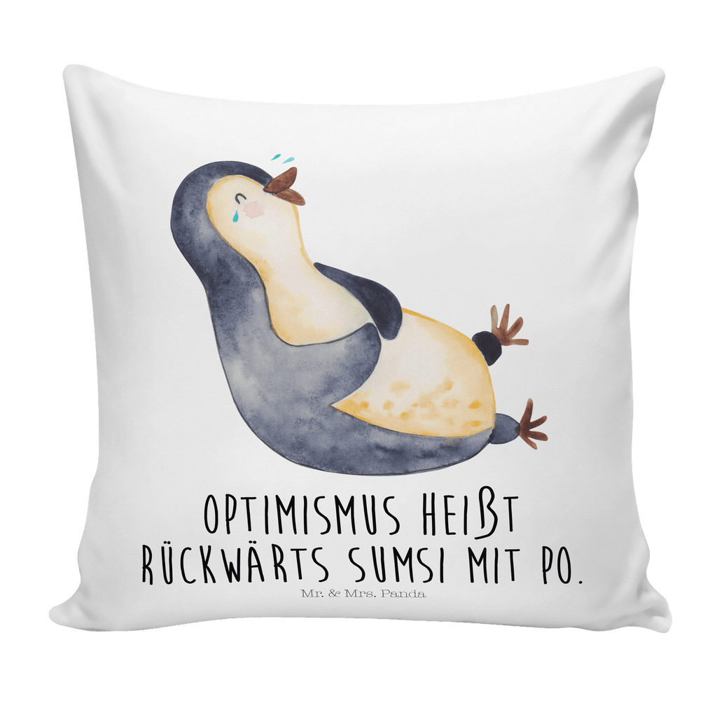 40x40 Kissen Pinguin lachend Kissenhülle, Kopfkissen, Sofakissen, Dekokissen, Motivkissen, Pinguin, Pinguine, lustiger Spruch, Optimismus, Fröhlich, Lachen, Humor, Fröhlichkeit