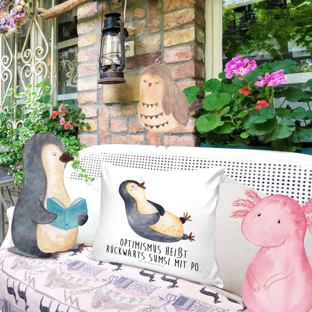40x40 Kissen Pinguin lachend Kissenhülle, Kopfkissen, Sofakissen, Dekokissen, Motivkissen, Pinguin, Pinguine, lustiger Spruch, Optimismus, Fröhlich, Lachen, Humor, Fröhlichkeit