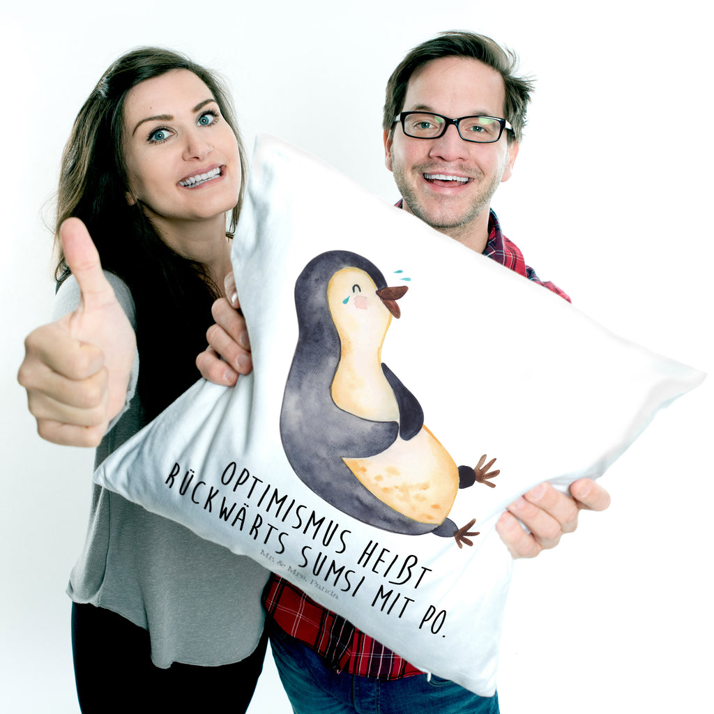 40x40 Kissen Pinguin lachend Kissenhülle, Kopfkissen, Sofakissen, Dekokissen, Motivkissen, Pinguin, Pinguine, lustiger Spruch, Optimismus, Fröhlich, Lachen, Humor, Fröhlichkeit