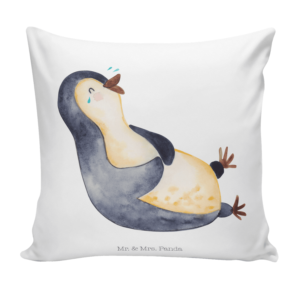 40x40 Kissen Pinguin lachend Kissenhülle, Kopfkissen, Sofakissen, Dekokissen, Motivkissen, Pinguin, Pinguine, lustiger Spruch, Optimismus, Fröhlich, Lachen, Humor, Fröhlichkeit